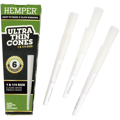 **PAPERS HEMPER 1 1/4" ULTRA THIN WHITE PAPER 24/6 CT. DISPLAY