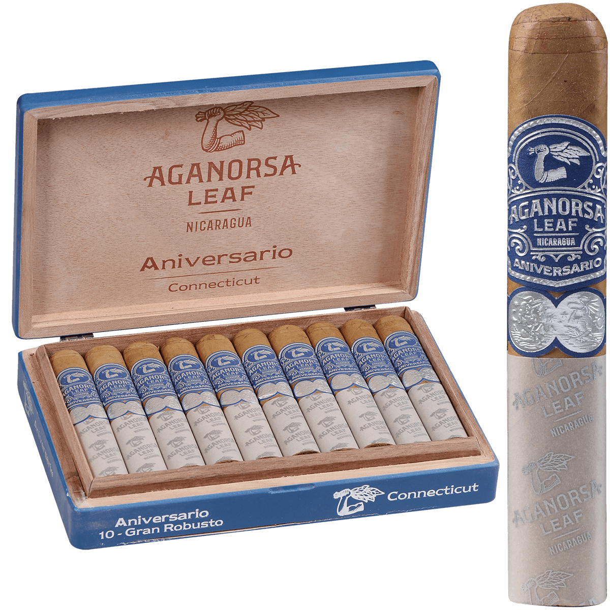 Aganorsa Leaf Aniversario Robusto Connecticut 10 Ct. 5X54 Bx