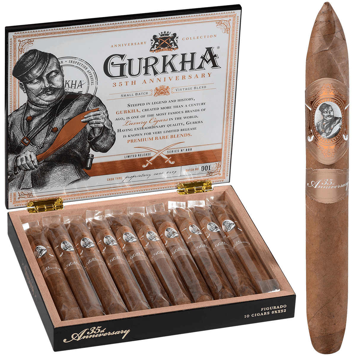 Gurkha 35Th Anniversary Figurado 10Ct Box 6.75X52
