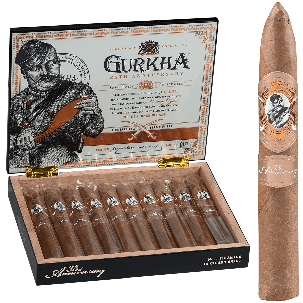Gurkha 35Th Anniversary Piramide 10Ct Box 6.12X52