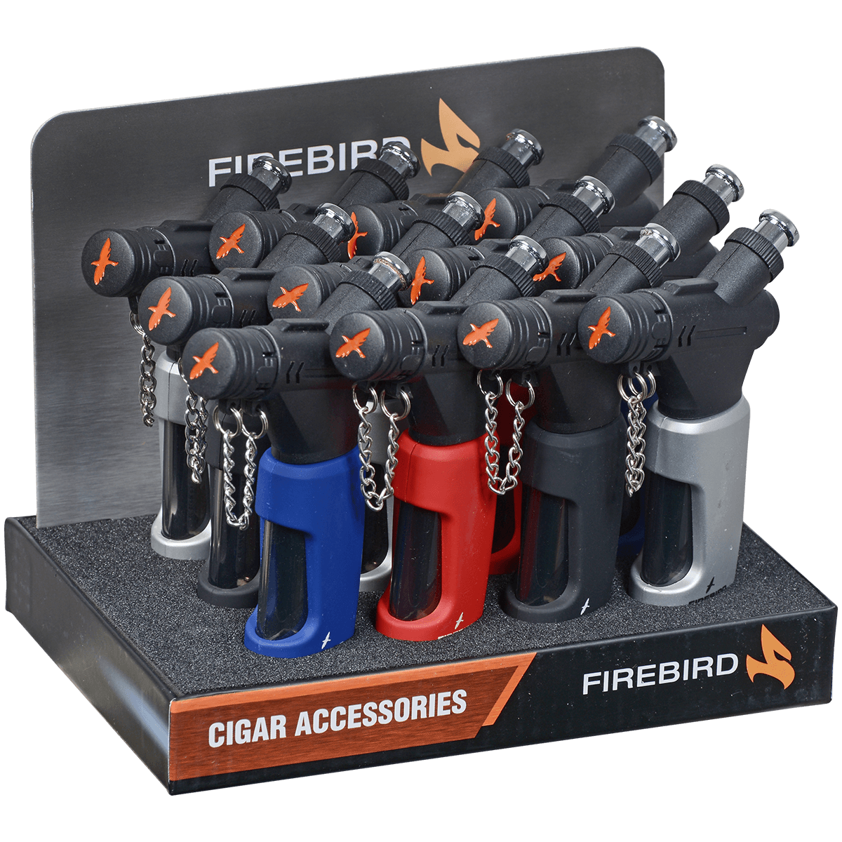 Lighter Firebird Hookah Wind-Resistant Single Jet Flame 4 Colors 12 Ct. Display