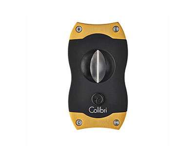 Cigar V-Cutter Colibri Black & Brushed Gold Ss Blade 60 Ring Gauge 7Mm Deep