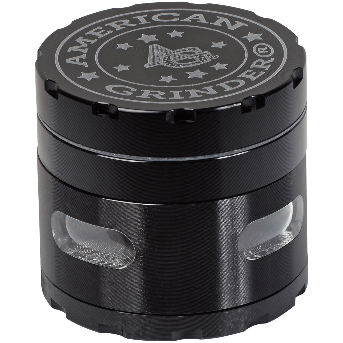 Tobacco Grinder 2.5" Black Four Piece W Chamber Window