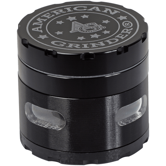 Tobacco Grinder 2.5" Black Four Piece W Chamber Window