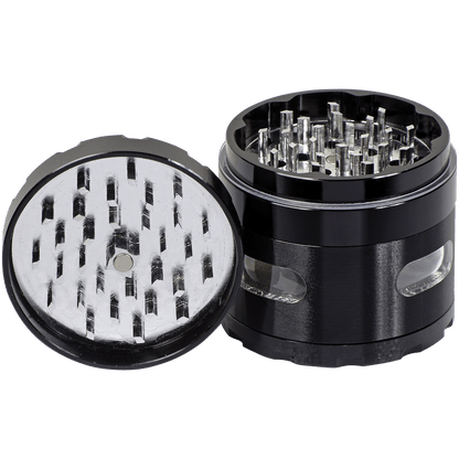 Tobacco Grinder 2.5" Black Four Piece W Chamber Window