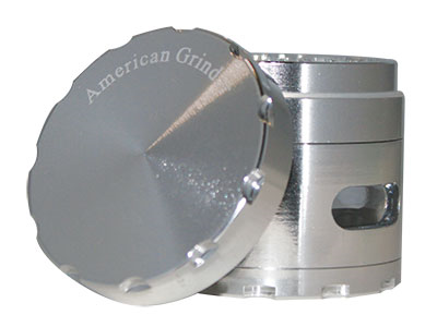 Tobacco Grinder 2.5" Silver Four Piece W Chamber Window