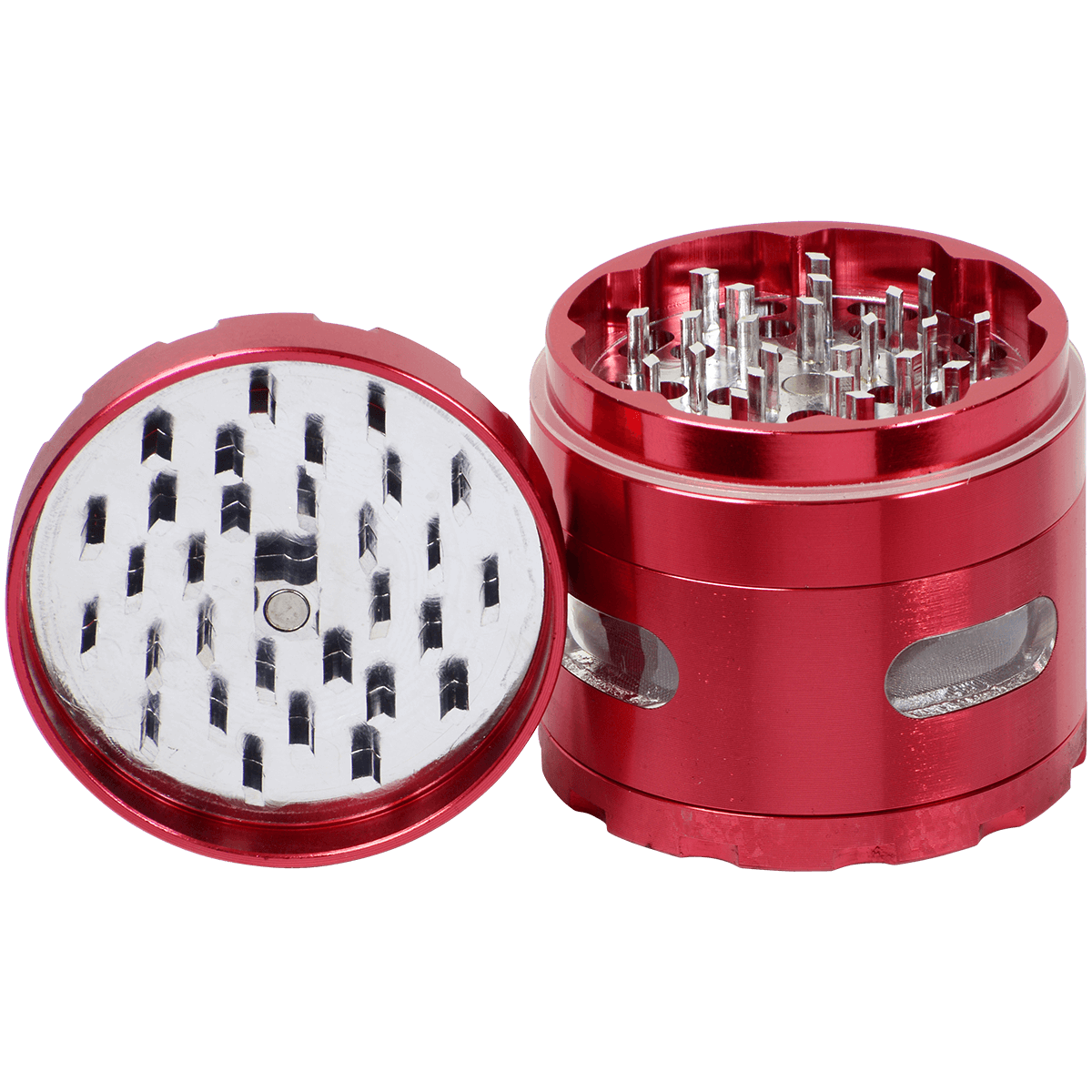Tobacco Grinder 2.5" Red Four Piece W Chamber Window