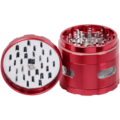Tobacco Grinder 2.5" Red Four Piece W Chamber Window