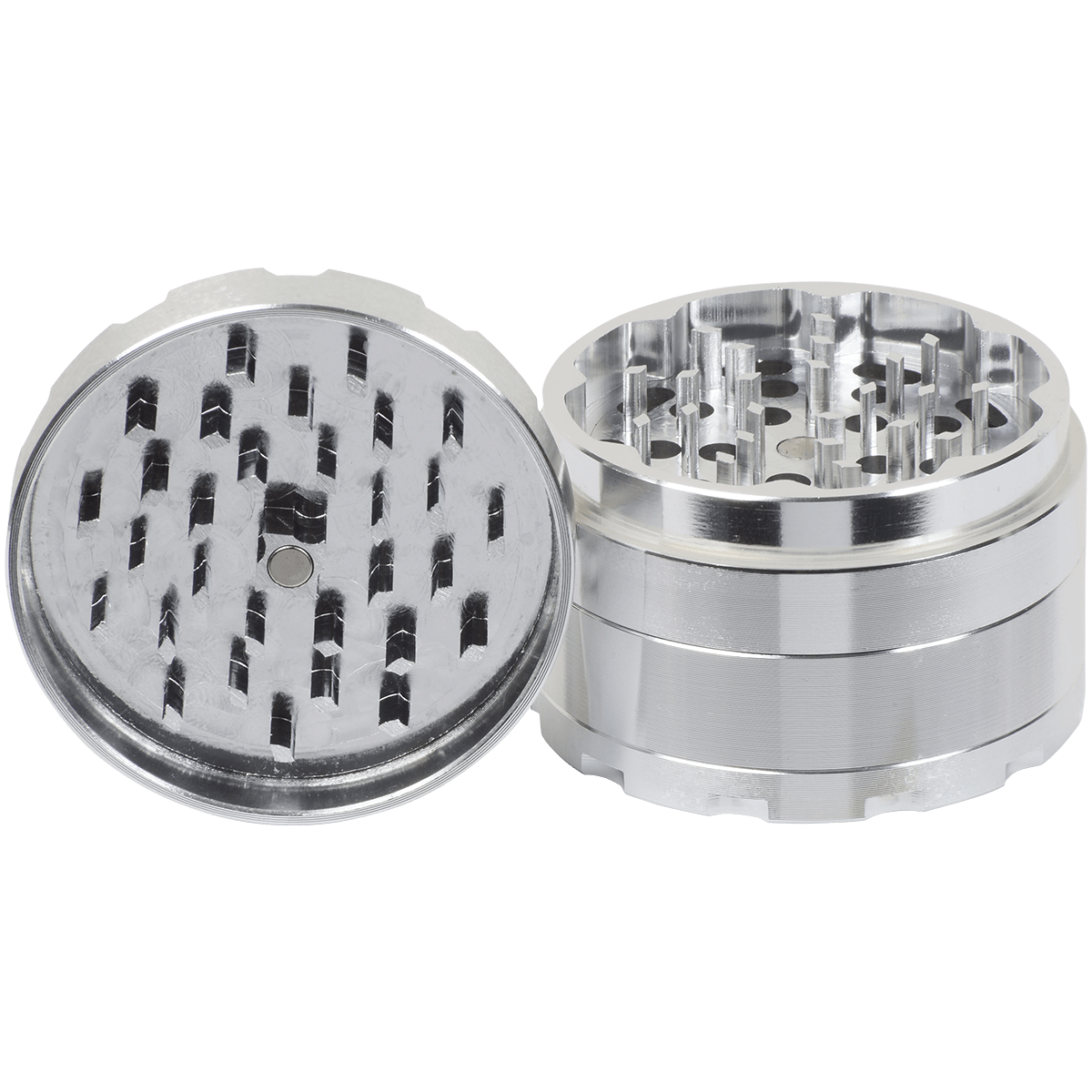 Tobacco Grinder 2.5" Silver Four Piece