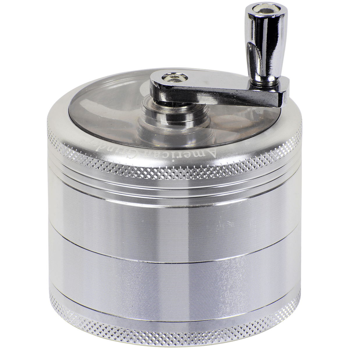 Tobacco Grinder 62Mm Silver 4 Pc With Crank Handle Aluminum
