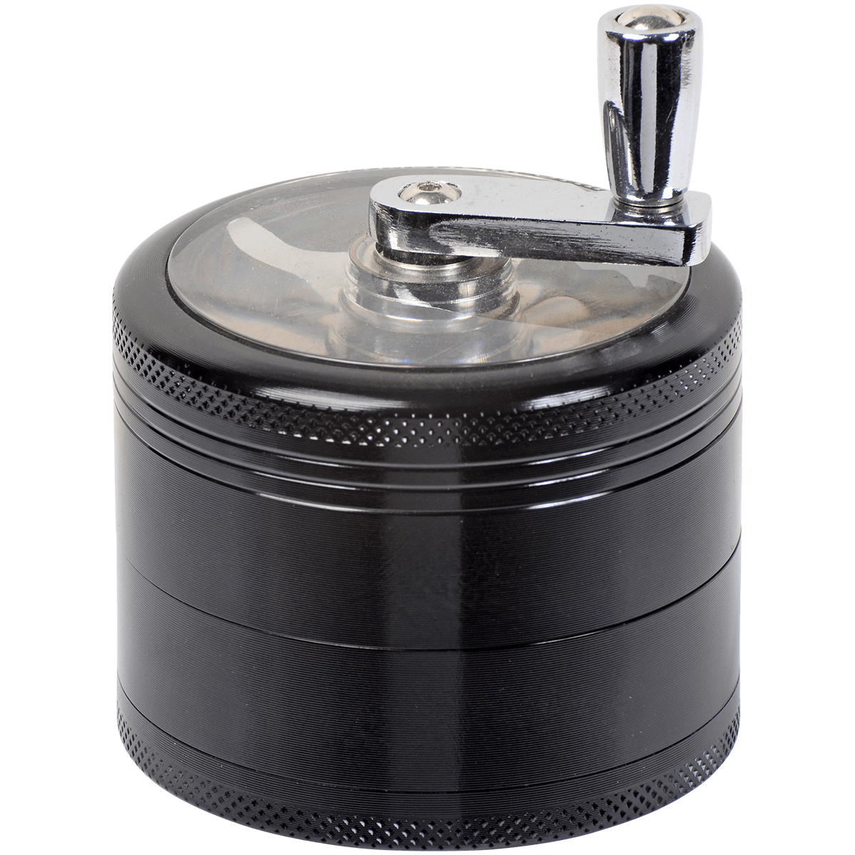 Tobacco Grinder 62Mm Black 4 Pc With Crank Handle Aluminum