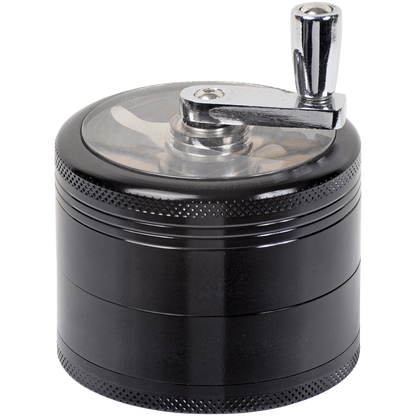 Tobacco Grinder 62Mm Black 4 Pc With Crank Handle Aluminum