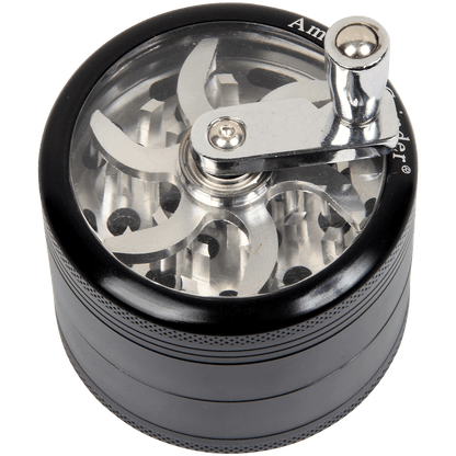 Tobacco Grinder 62Mm Black 4 Pc With Crank Handle Aluminum