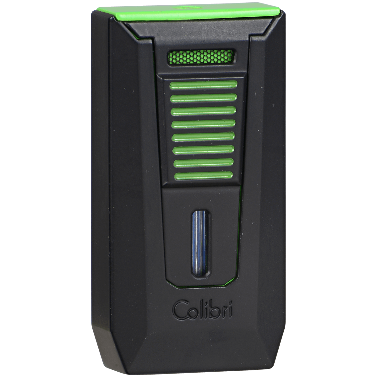 Lighter Colibri Slide Double Jet Flame With 7Mm Cigar Punch Cutter Black & Green