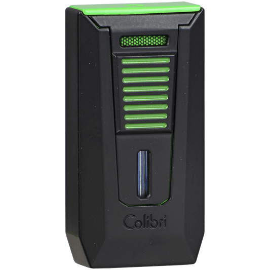 Lighter Colibri Slide Double Jet Flame With 7Mm Cigar Punch Cutter Black & Green
