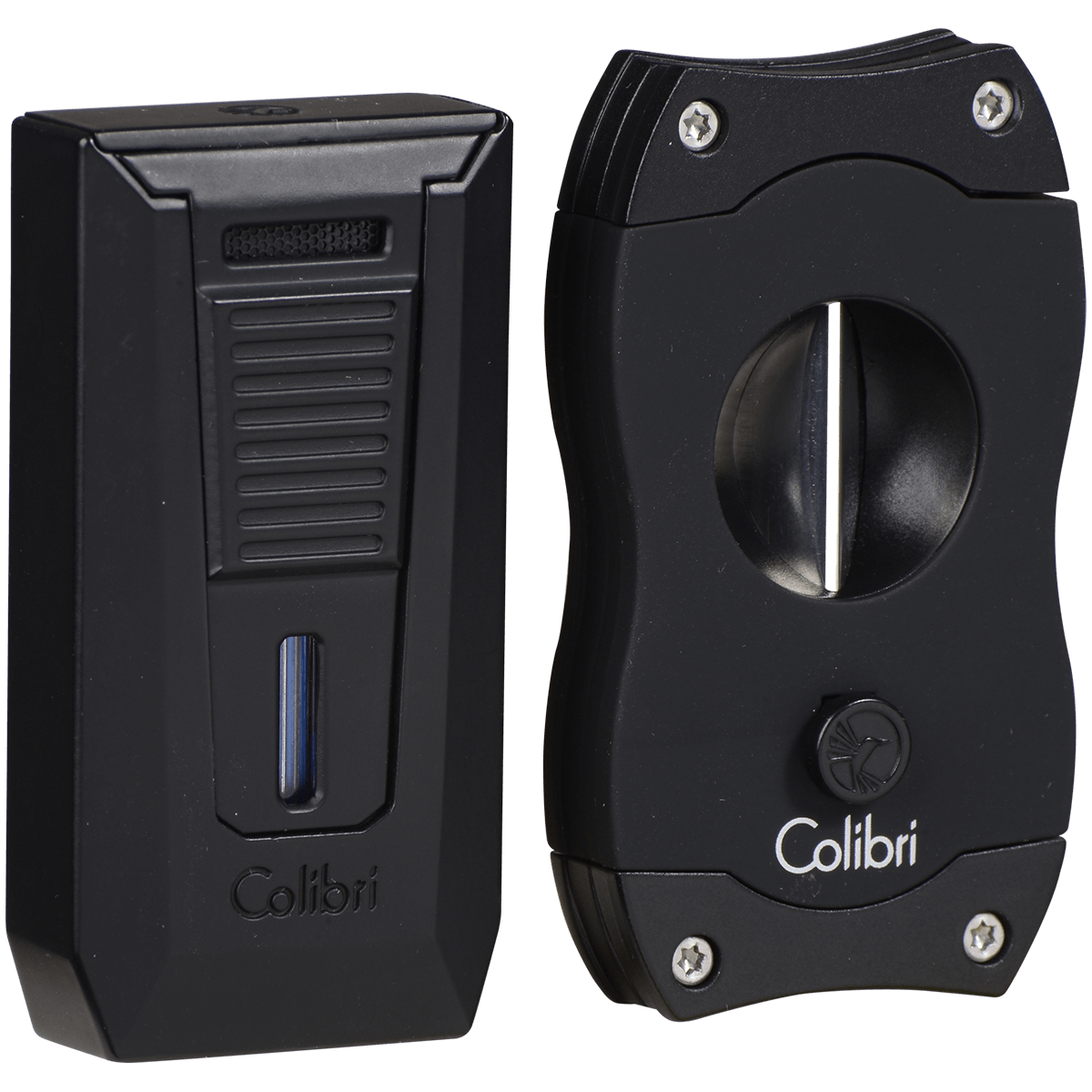 Colibri Combo Gift Pack Matte Black Slide Lighter And Black V-Cut Cutter