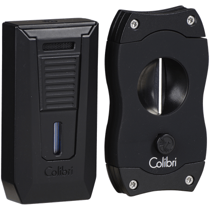 Colibri Combo Gift Pack Matte Black Slide Lighter And Black V-Cut Cutter