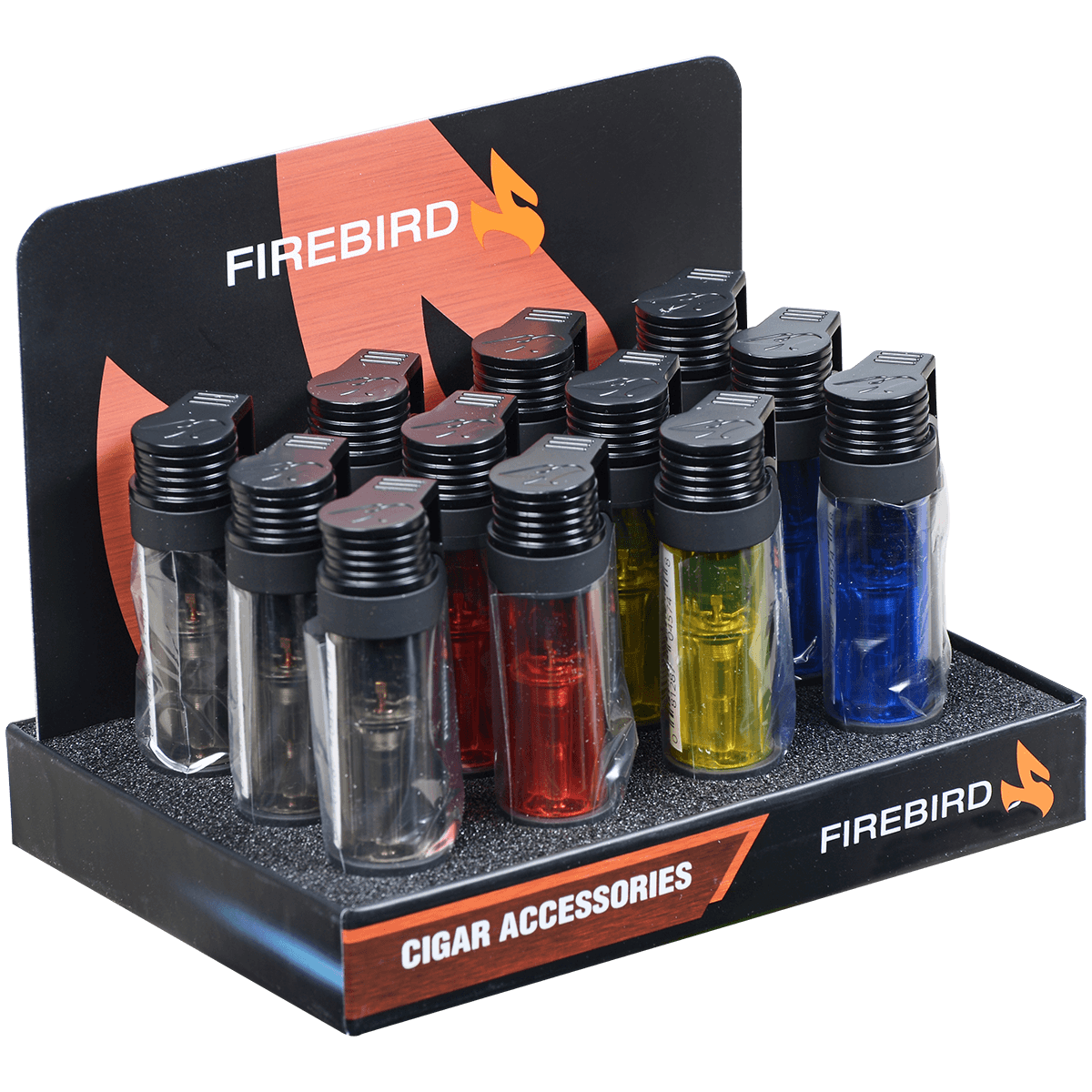 Lighter Firebird Illume Triple Jet Flame Single Action Ignition 4 Colors 12 Ct. Display
