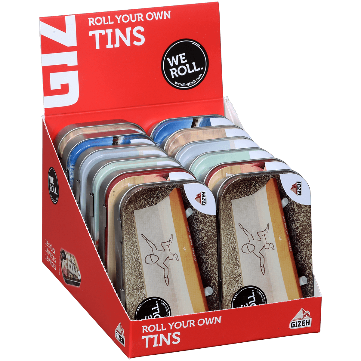 **TINS TOBACCO GIZEH ASSORTED COLLECTOR TINS 12 CT. DISPLAY