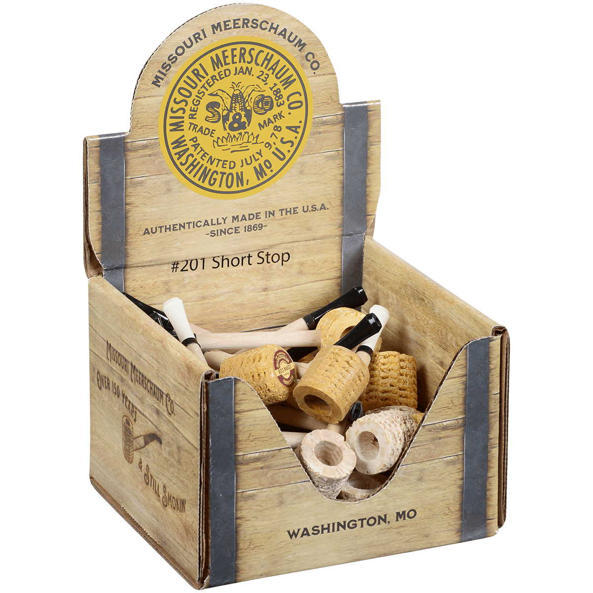 Pipes Miss. Meerschaum Corn Cob 201 Short Stop 24 Ct. Card