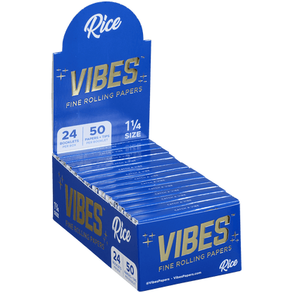 **VIBES - PAPERS WITH FILTERS -1 1/4 - RICE (BLU) 24 BOOKLETS PER BOX 50 PAPERS AND TIPS PER BOOKLET