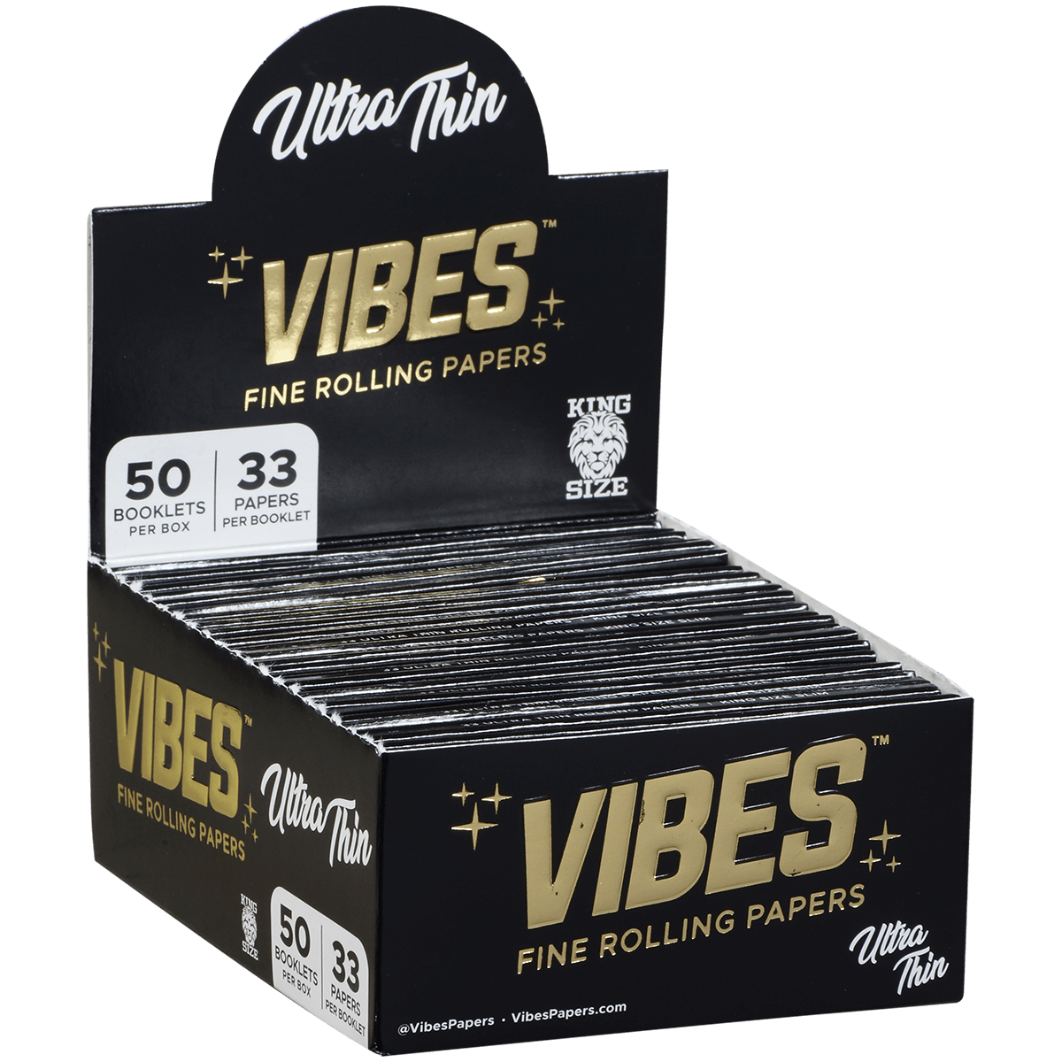 **VIBES -PAPERS- KING SIZE SLIM - ULTRA THIN (BLK) 50 BOOKLETS PER BOX 33 PAPERS PER BOOKLET