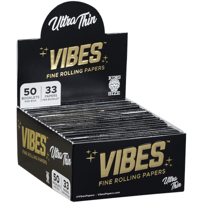 **VIBES -PAPERS- KING SIZE SLIM - ULTRA THIN (BLK) 50 BOOKLETS PER BOX 33 PAPERS PER BOOKLET