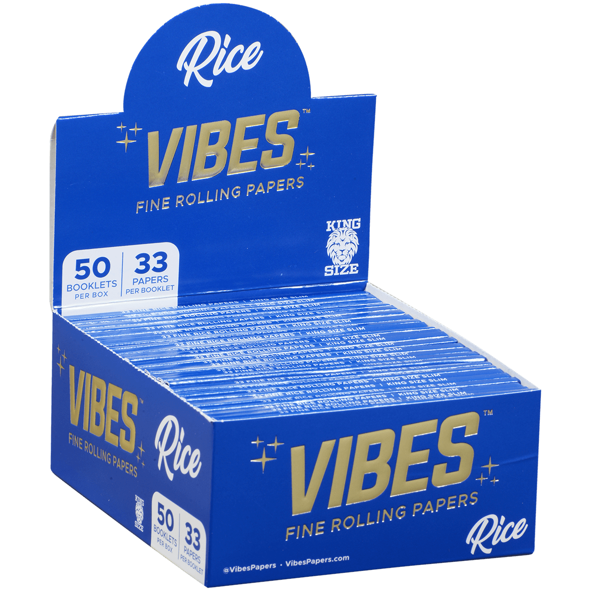 **VIBES -PAPERS -KING SIZE SLIM - RICE (BLU) 50 BOOKLETS PER BOX 33 PAPERS PER BOOKLET