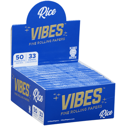 **VIBES -PAPERS -KING SIZE SLIM - RICE (BLU) 50 BOOKLETS PER BOX 33 PAPERS PER BOOKLET