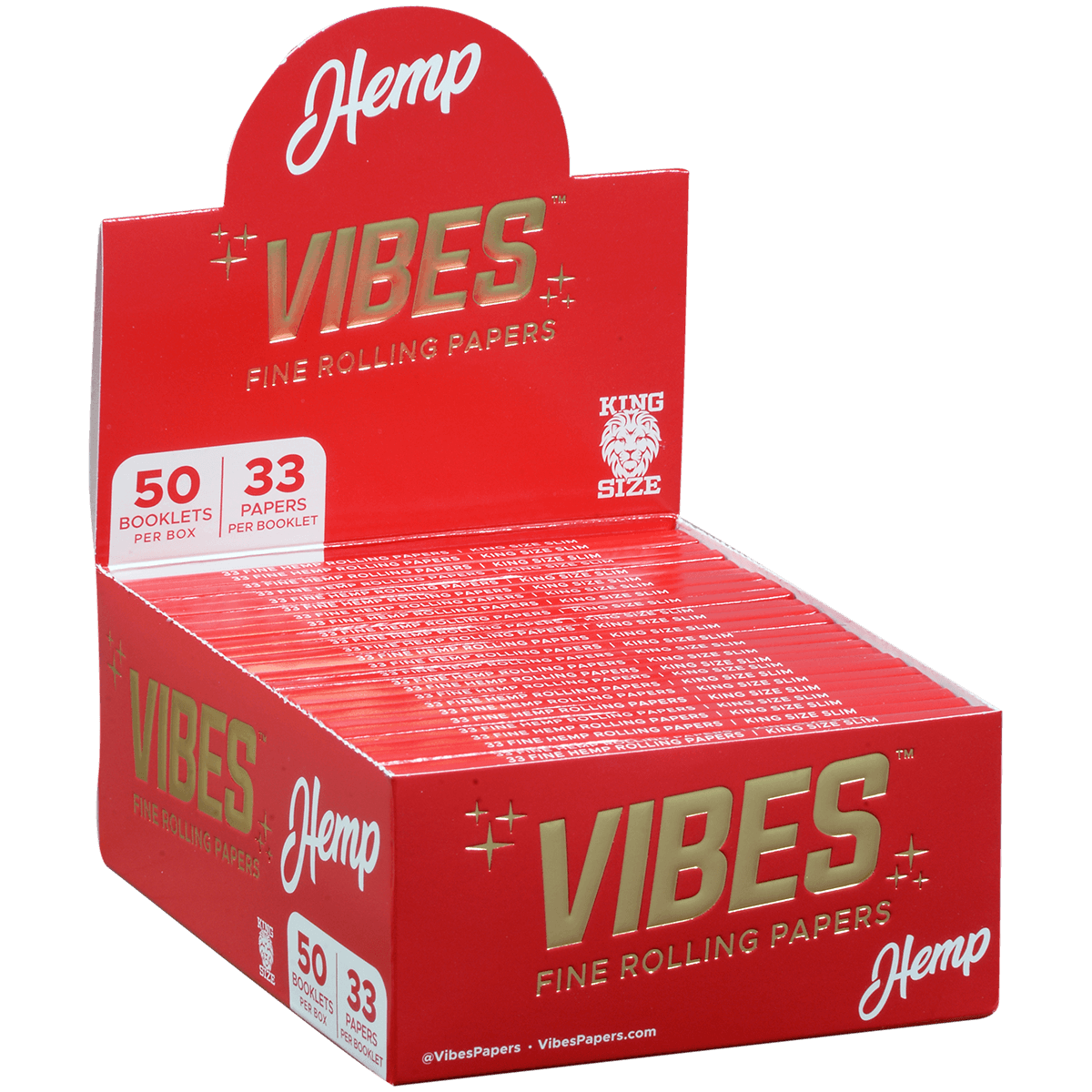 **VIBES - PAPERS - KING SIZE SLIM - HEMP (RED) 50 BOOKLETS PER BOX 33 PAPERS PER BOOKLET