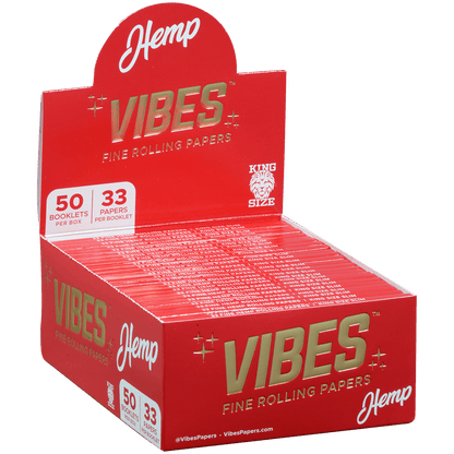 **VIBES - PAPERS - KING SIZE SLIM - HEMP (RED) 50 BOOKLETS PER BOX 33 PAPERS PER BOOKLET