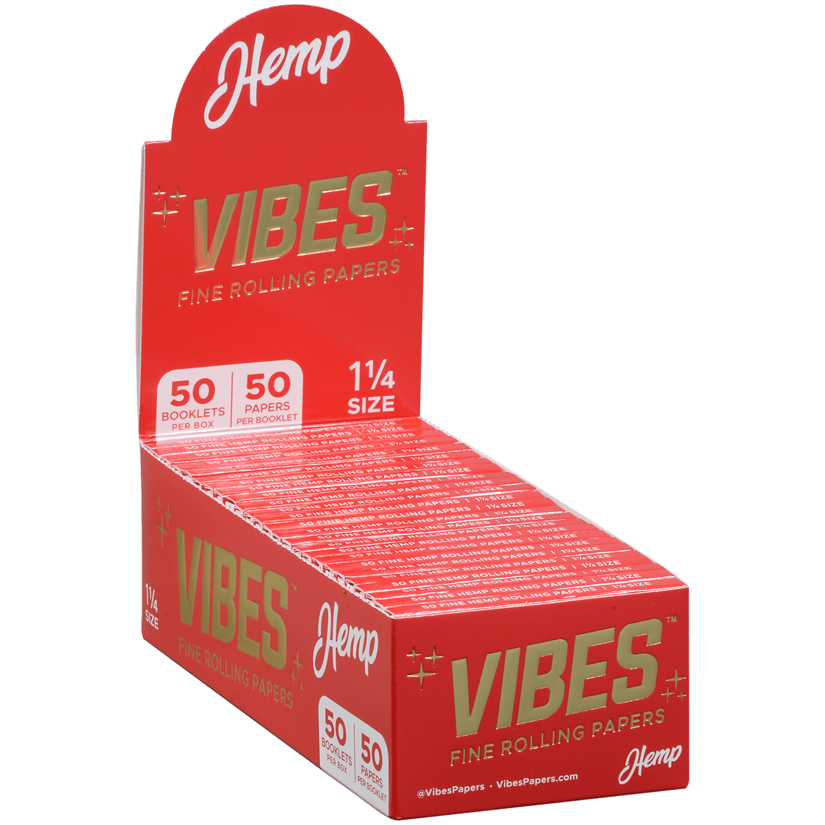 **VIBES - PAPERS - 1 1/4 - HEMP (RED) 50 BOOKLETS PER BOX 50 PAPERS PER BOOKLET