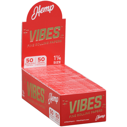 **VIBES - PAPERS - 1 1/4 - HEMP (RED) 50 BOOKLETS PER BOX 50 PAPERS PER BOOKLET