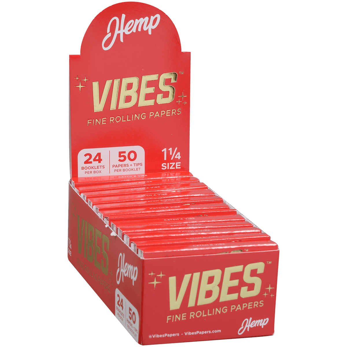 **VIBES PAPERS WITH FILTERS 1 1/4 HEMP (RED) 24 BOOKLETS PER BOX