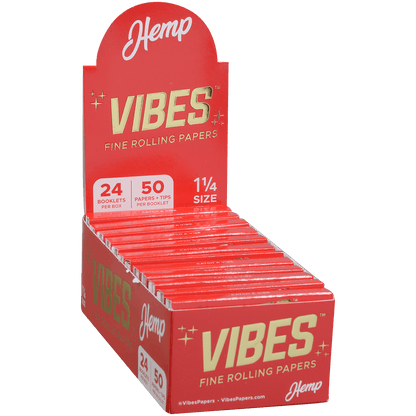 **VIBES PAPERS WITH FILTERS 1 1/4 HEMP (RED) 24 BOOKLETS PER BOX