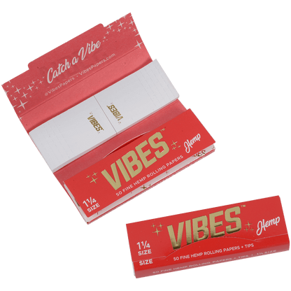 **VIBES PAPERS WITH FILTERS 1 1/4 HEMP (RED) 24 BOOKLETS PER BOX