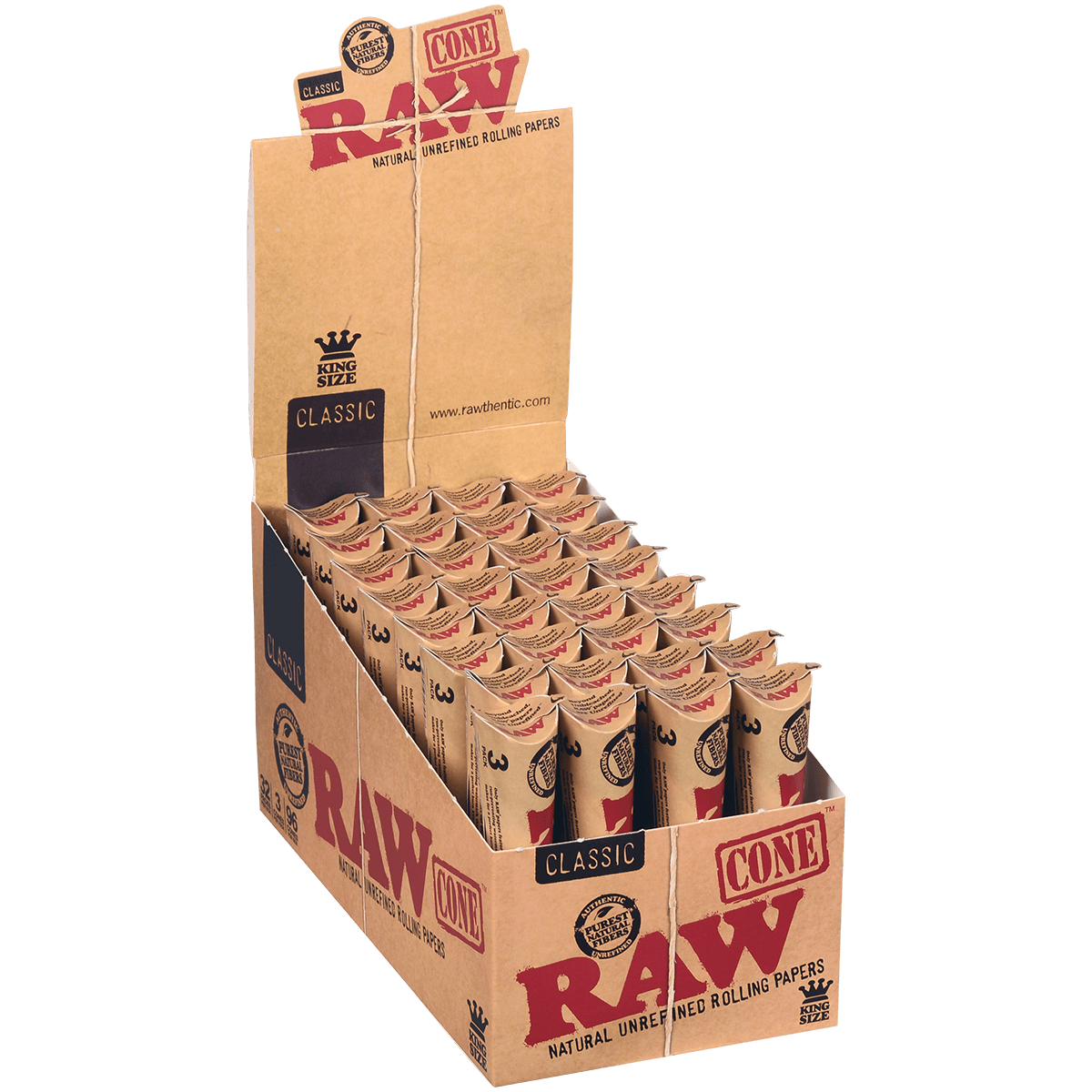 Papers Raw Classic Unrefined Pre-Rolled Cones King Size 32/3 Ct. Display