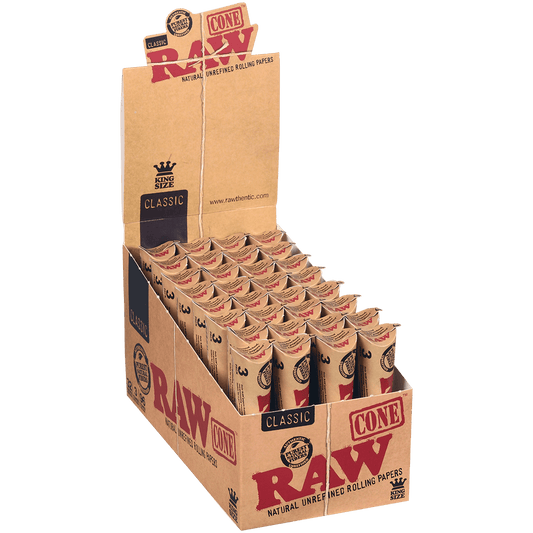 Papers Raw Classic Unrefined Pre-Rolled Cones King Size 32/3 Ct. Display