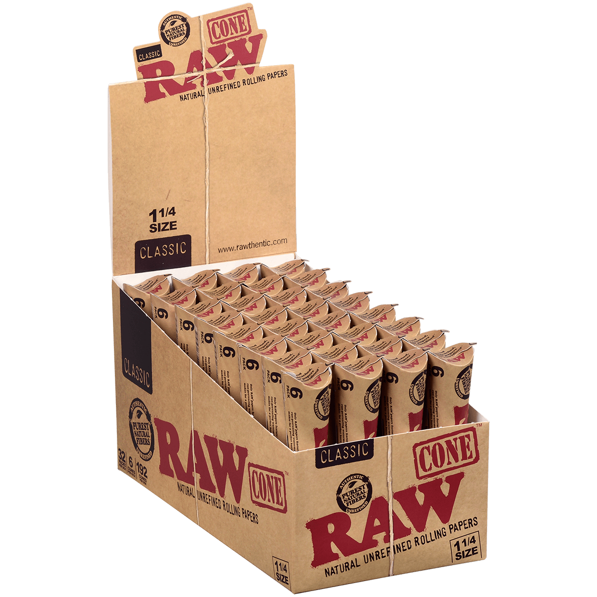 Papers Raw Classic Unrefined Pre-Rolled Cones 1 ¼ - 32/6 Packs Display