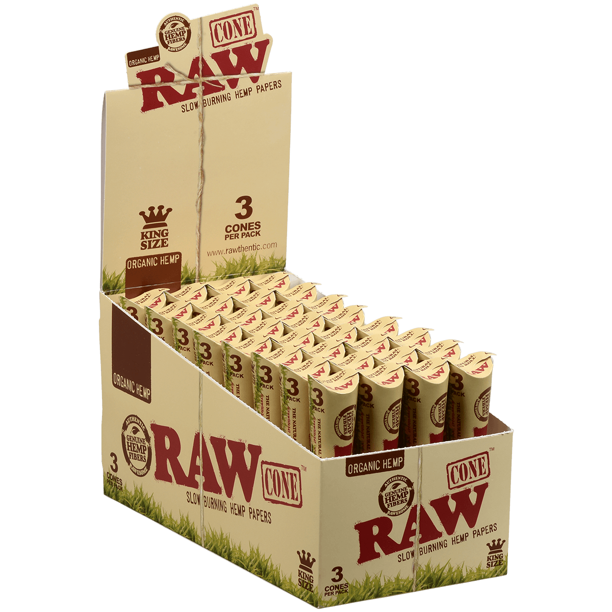 Papers Raw Organic Hemp Pre-Rolled Cones King Size 32/3 Ct. Display