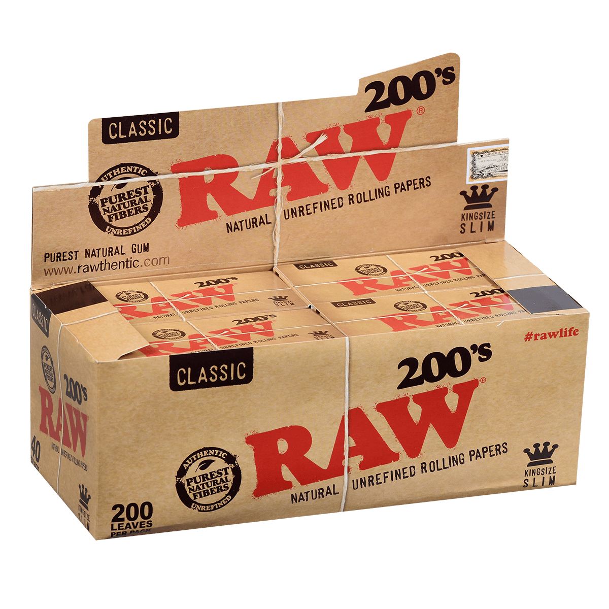 Papers Raw Classic King Size Slim 200 40 Ct.Box