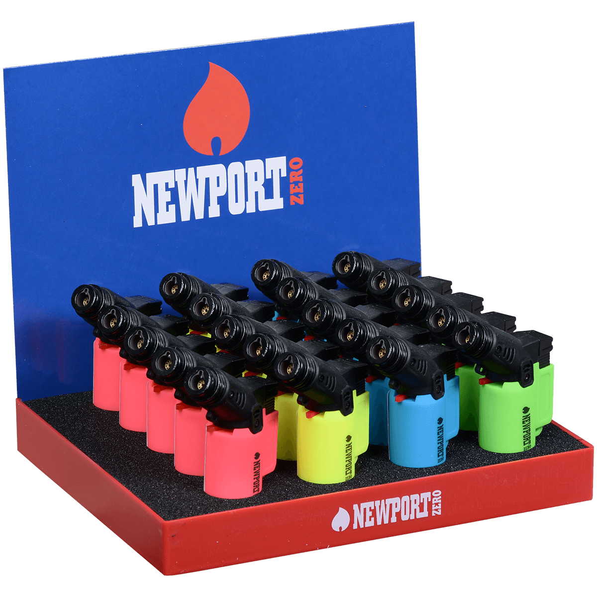 Lighter Newport Zero Small Torch 4 Colors Rubber 20 Ct Display