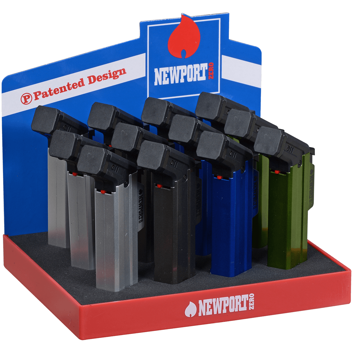 Lighter Newport Zero Medium Side Torch 4 Colors Metallic 12 Ct Display