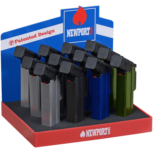 Lighter Newport Zero Medium Side Torch 4 Colors Metallic 12 Ct Display