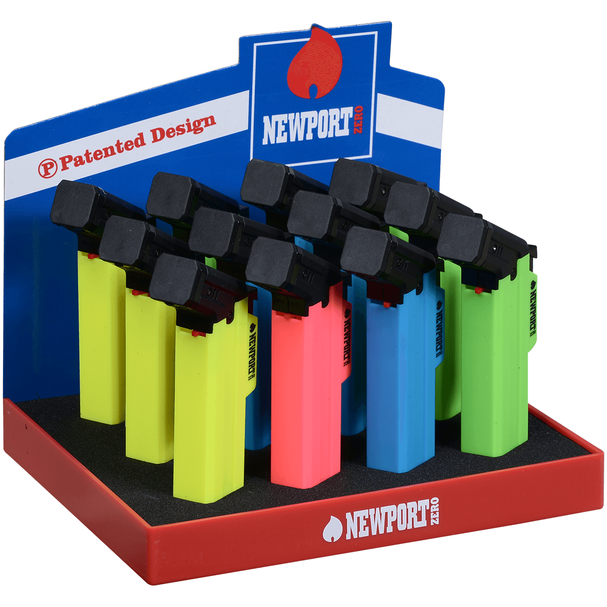 Lighter Newport Zero Medium Side Torch 4 Colors Rubber 12 Ct Display