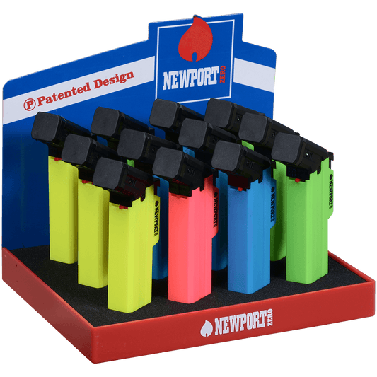Lighter Newport Zero Medium Side Torch 4 Colors Rubber 12 Ct Display