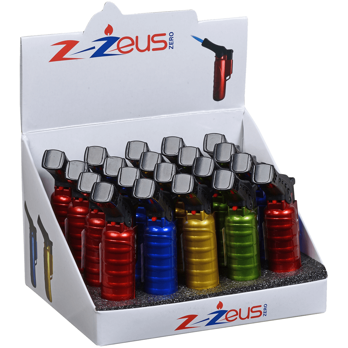 Lighter Newport Zzeus Side Torch 4 Colors Metallic 20 Ct Display