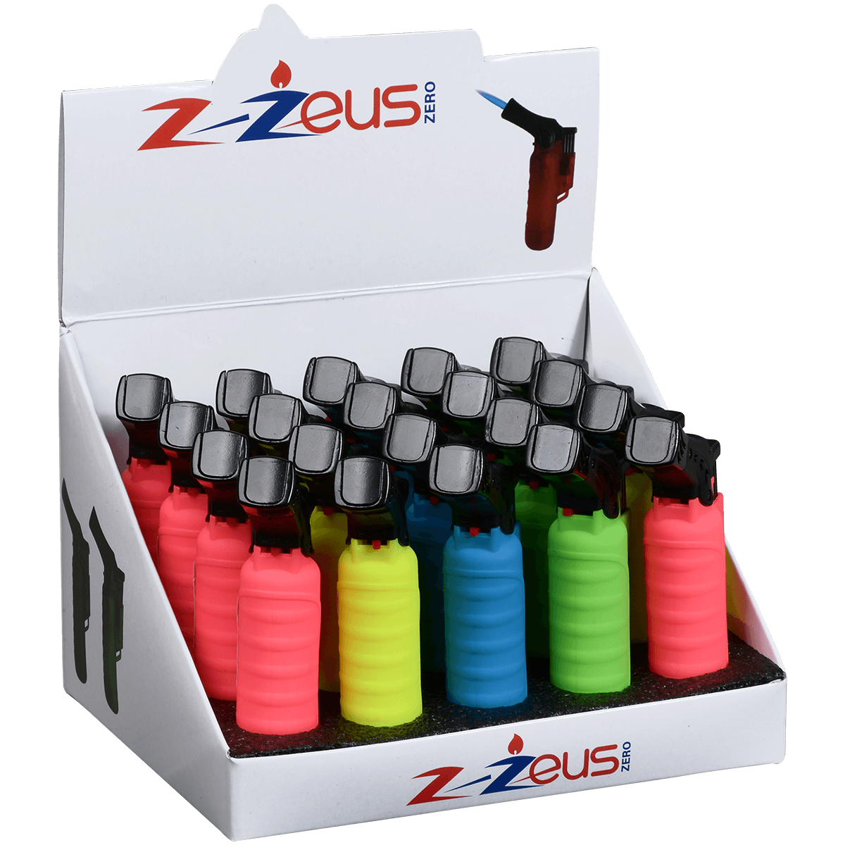 Lighter Newport Zzeus Side Torch 4 Colors Rubber 20 Ct Display