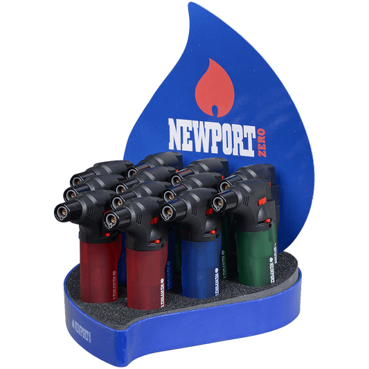 Lighter Newport Zzeus Single Torch 4 Colors 12 Ct. Display