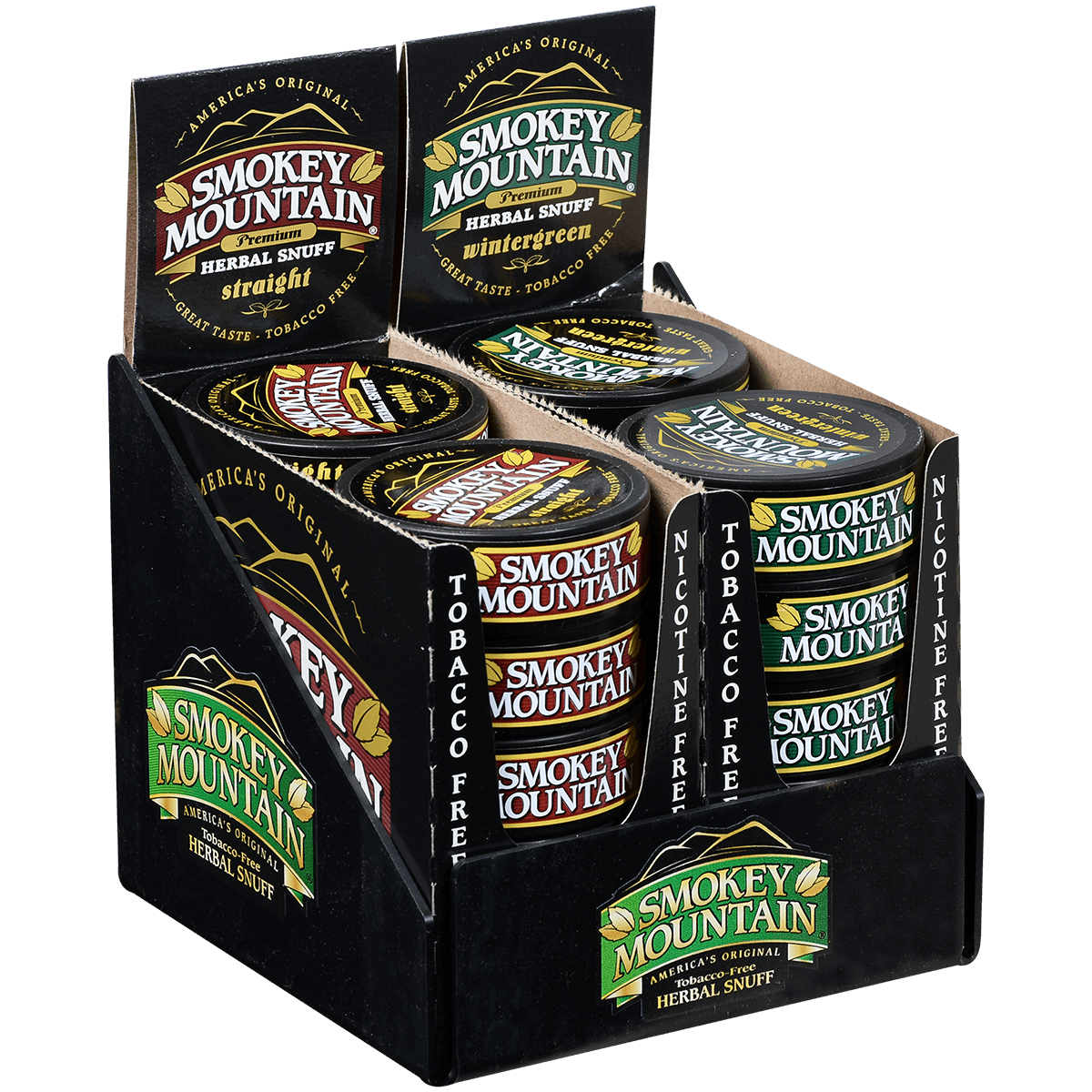 Moist Snuff Non Tobacco Smokey Mountain Wintergreen/Straight Pre-Pack Display